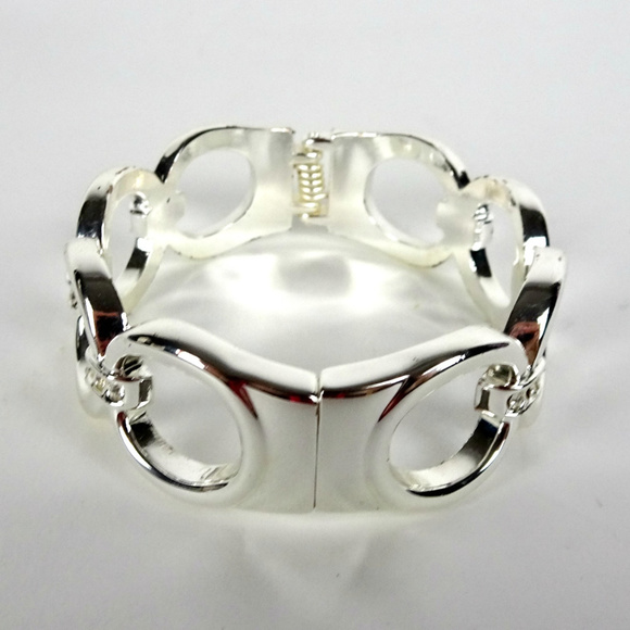 Silvertone Crystal Hinge Cuff Bangle Bracelet - Picture 2 of 5